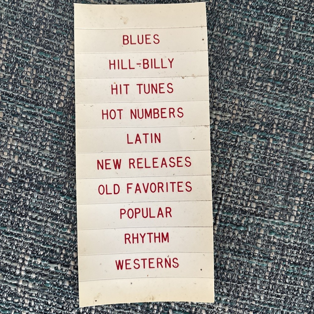 Vtg Rock-ola Jukebox Plastic Record Classification Labels