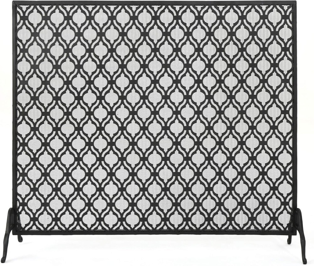 Black Iron Fireplace Screen Single Panel Design by Elmer for Modern Interiors