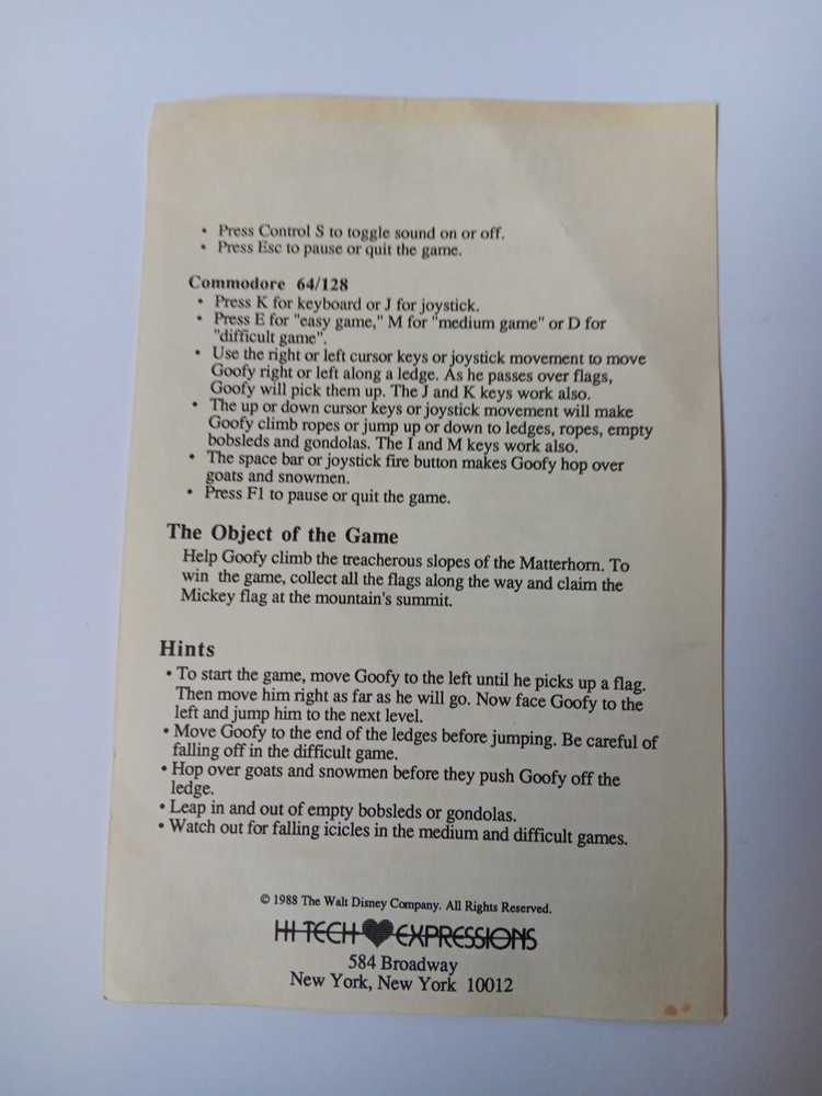 Commodore 64/128 Matterhorn Screamer Computer Software Tested/Works Box Damage