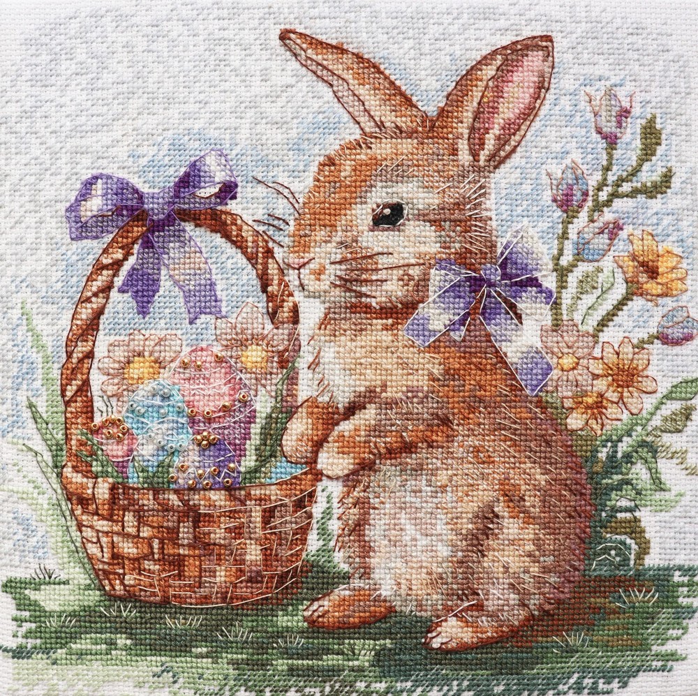 Cross Stitch Kit - Easter Bunny, Spring Rabbit, Needlepoint, DIY Craft KIT