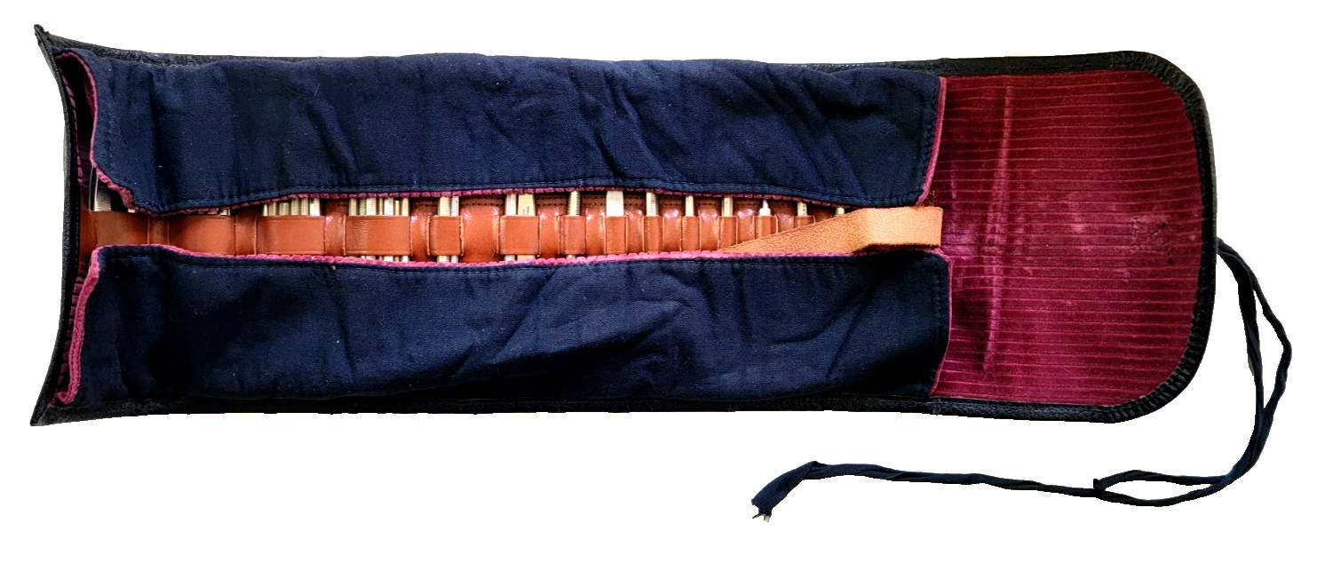 ANTIQUE 43 PC. SCALPEL & MEDICAL INSTRUMENTS KIT WITH VELVET-LINED ROLL-UP CASE