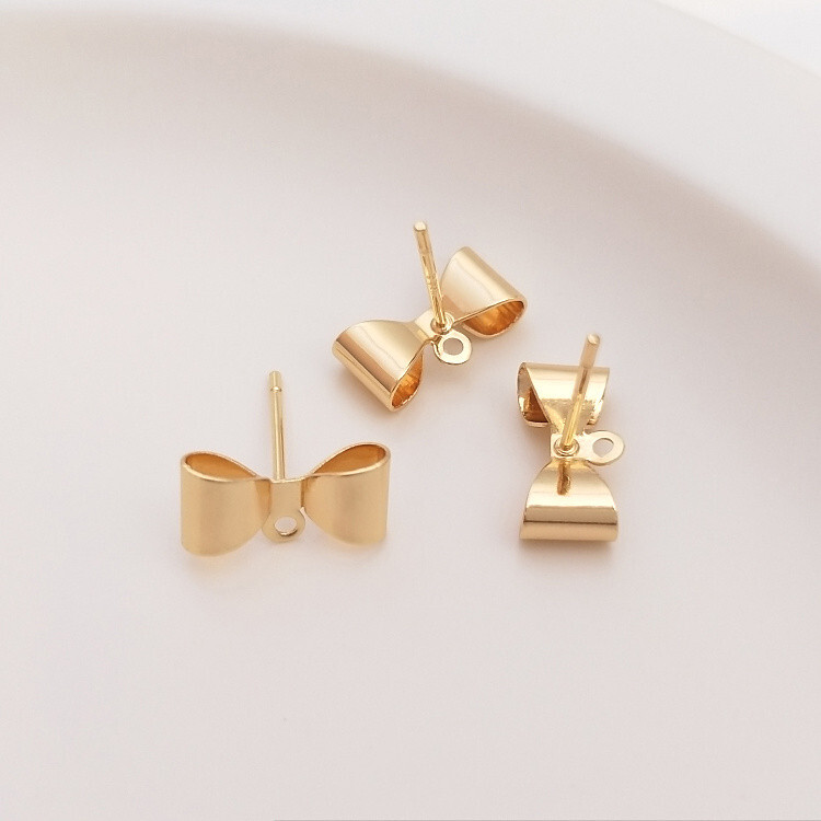 10pcs Gold Bow Tie Stud Earrings,Bowknot Earring With Loop,Bow Earring Posts
