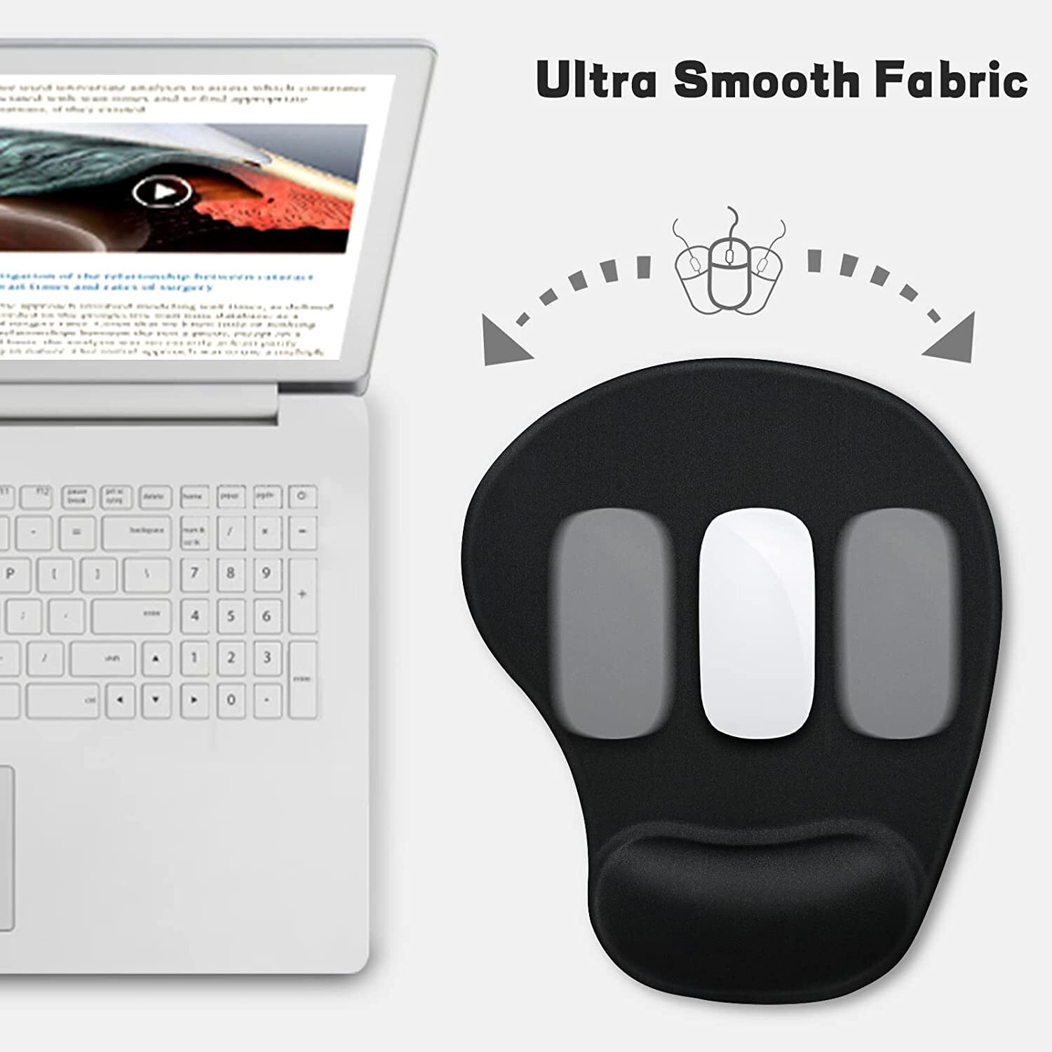 PC Mouse pad Ergonomic Comfortable Mat With Wrist Rest Support Gray Non Slip