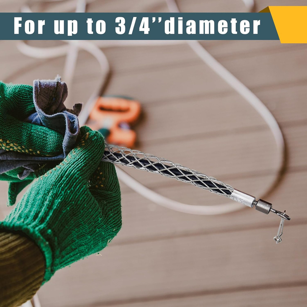 2 Pcs 3/4 in Wire Pulling Grip Mesh Metal Cable Puller Socks Wire Tools for E...