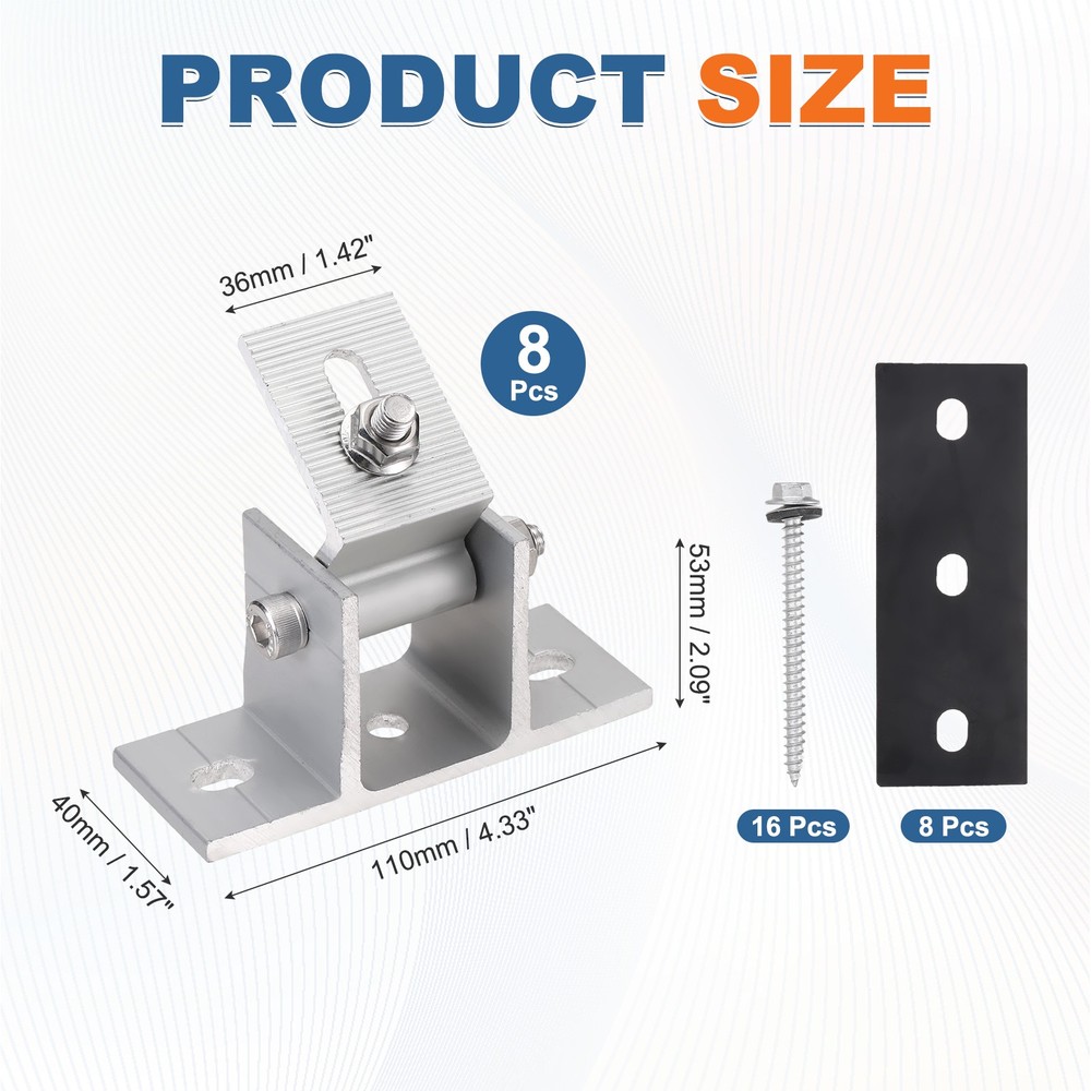 8 Pack Adjustable Solar Panel Tilt Mount Bracket, Adjustable Mounting Kit, White