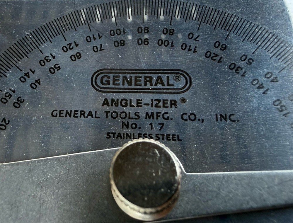 Vintage General Tools 17 ANGLE-IZER Square Head Protractor Stainless MADE IN USA