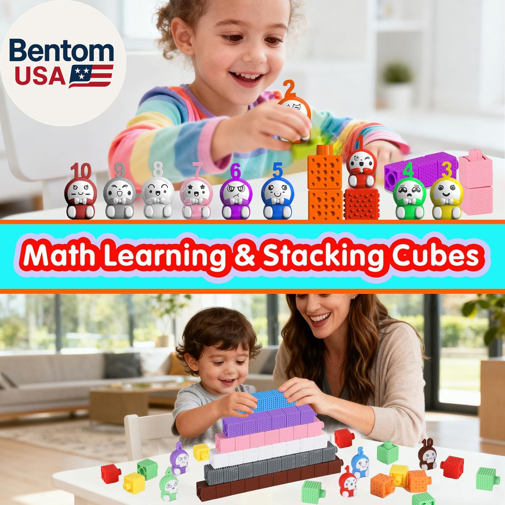Number Counting Blocks 1-10 with Figures: 65PCS Soft Silicone Stacking & Sensory