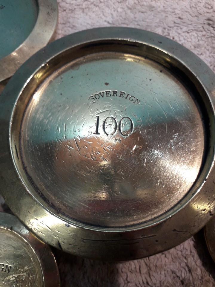 6 In Set Of Antique Sovereign Calibration Stacking Weights Gbs8