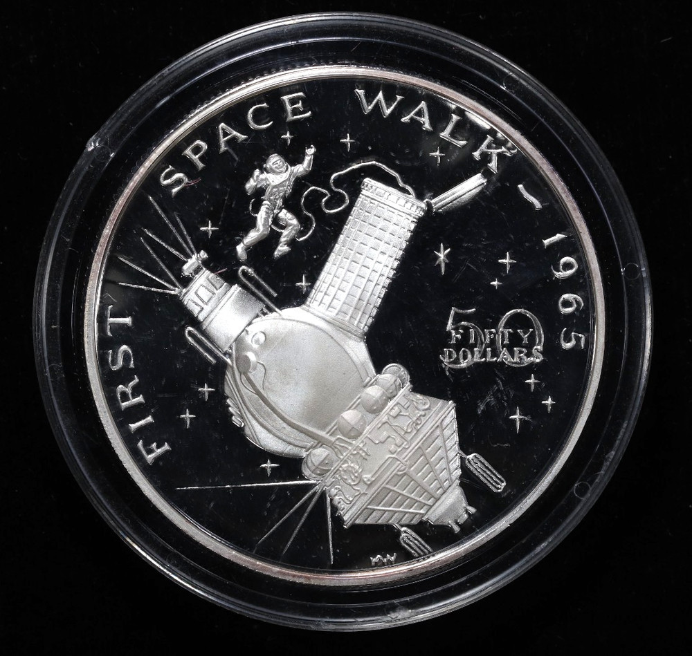 1989 $50 Marshall Islands First Space Walk Proof Silver Coin