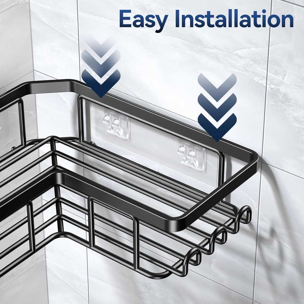 Rustproof Stainless Steel Corner Shower Caddy with Hooks - 3-Pack