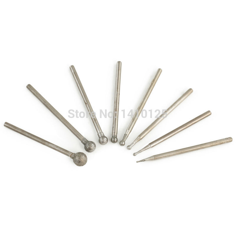8Pcs Diamond Grinding Head Spherical 1-6 mm Set Coated Mounted Points Spheres