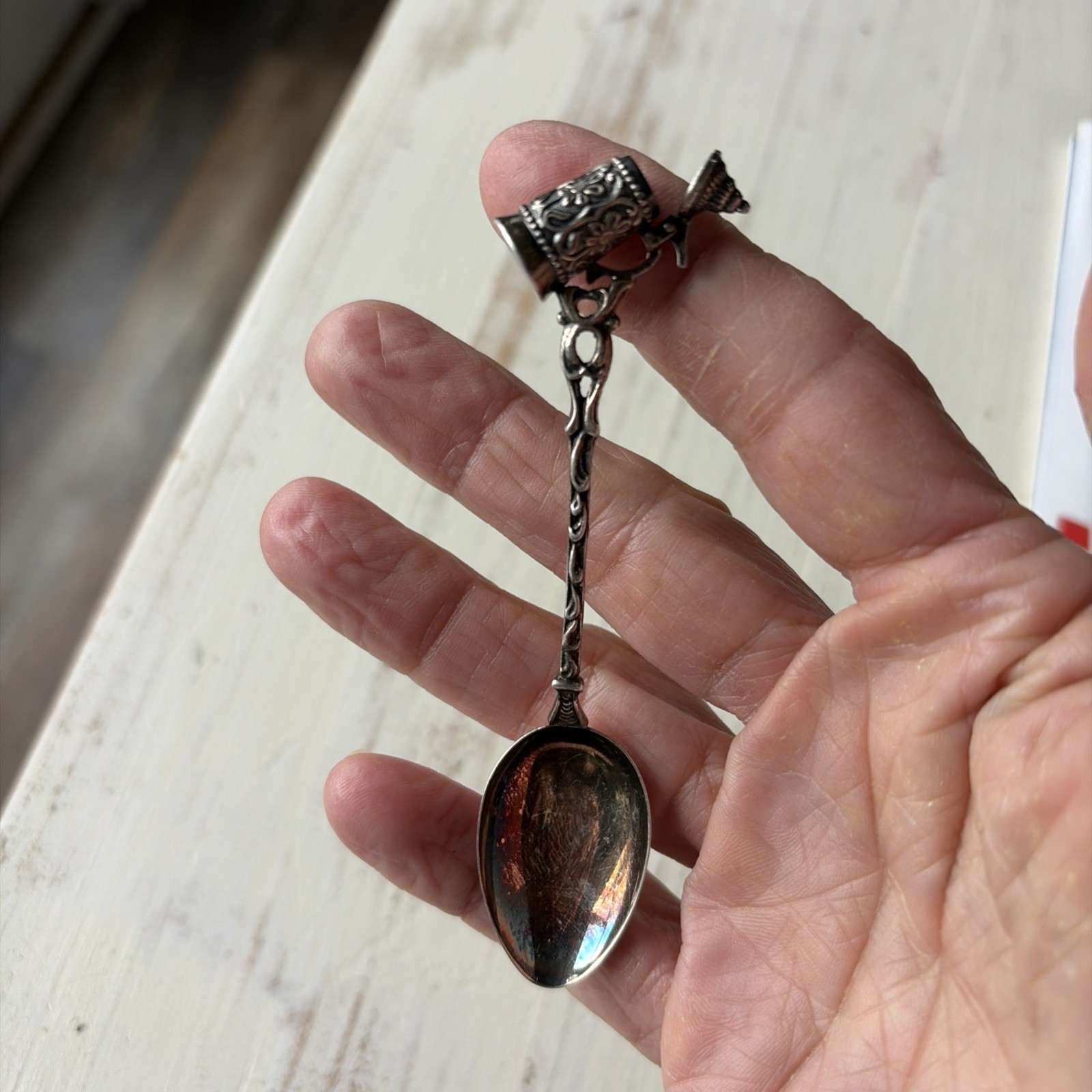 German Vtg Silver 800 Beer Stein moving parts souvenir spoon Germany Silber 800