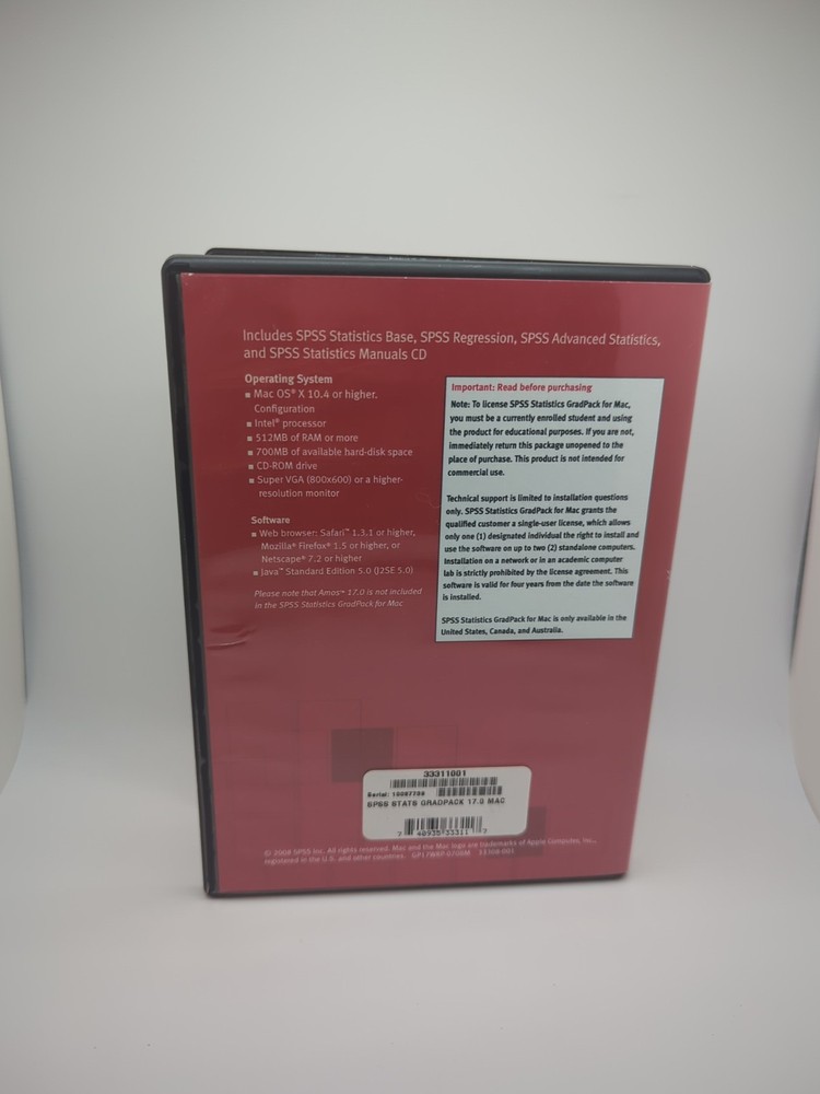 SPSS Statistics GradPack 17 Software Mac