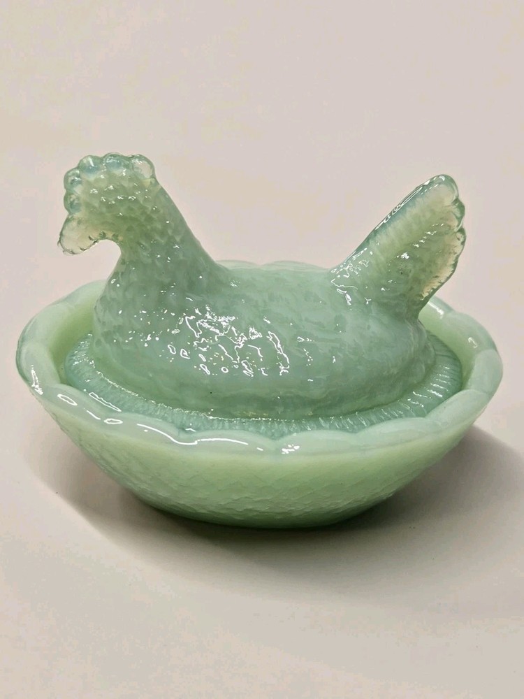 Mini Hen Chick on Nest Jadeite Salt Cellar
