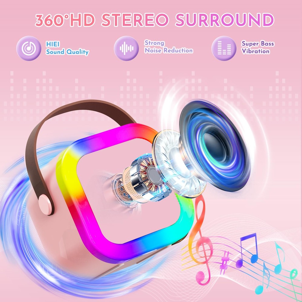 Mini Karaoke Machine for Kids: Unicorn Bluetooth Speaker with 2 Wireless Micr...