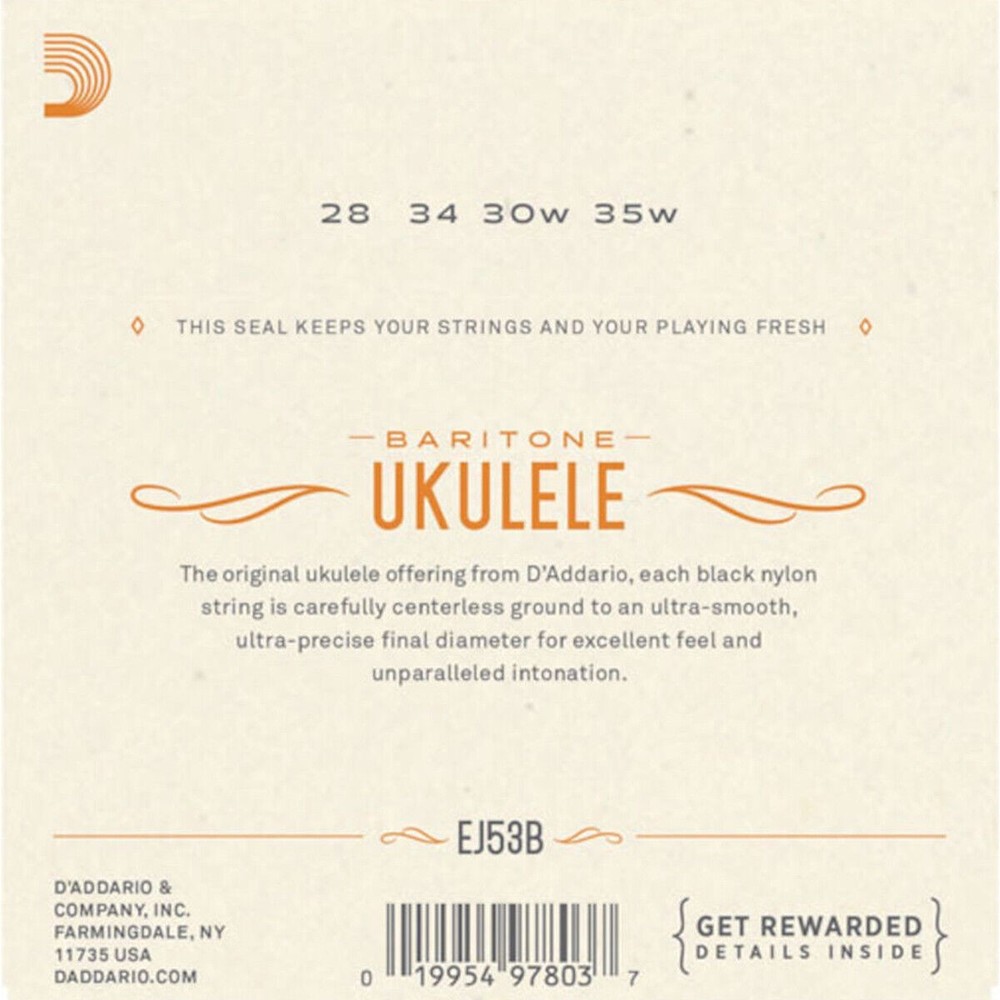 D'Addario Ukulele Strings 3 Sets Black Nylon EJ53B Uke Baritone