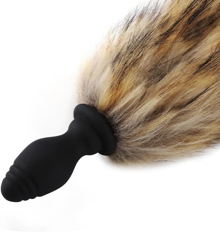 Medium Silicone Anal Plug with Fox Tail Design and Multiple Vibration Settings