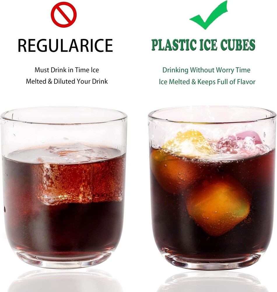 Reusable Ice Cube Plastic Ice Cubes 65 Pack Colorful Refreezable Ice Cubes fo...