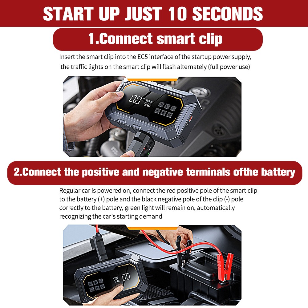 Portable 5000A Jump Starter with Air Compressor Car Battery Jumper Starter Power