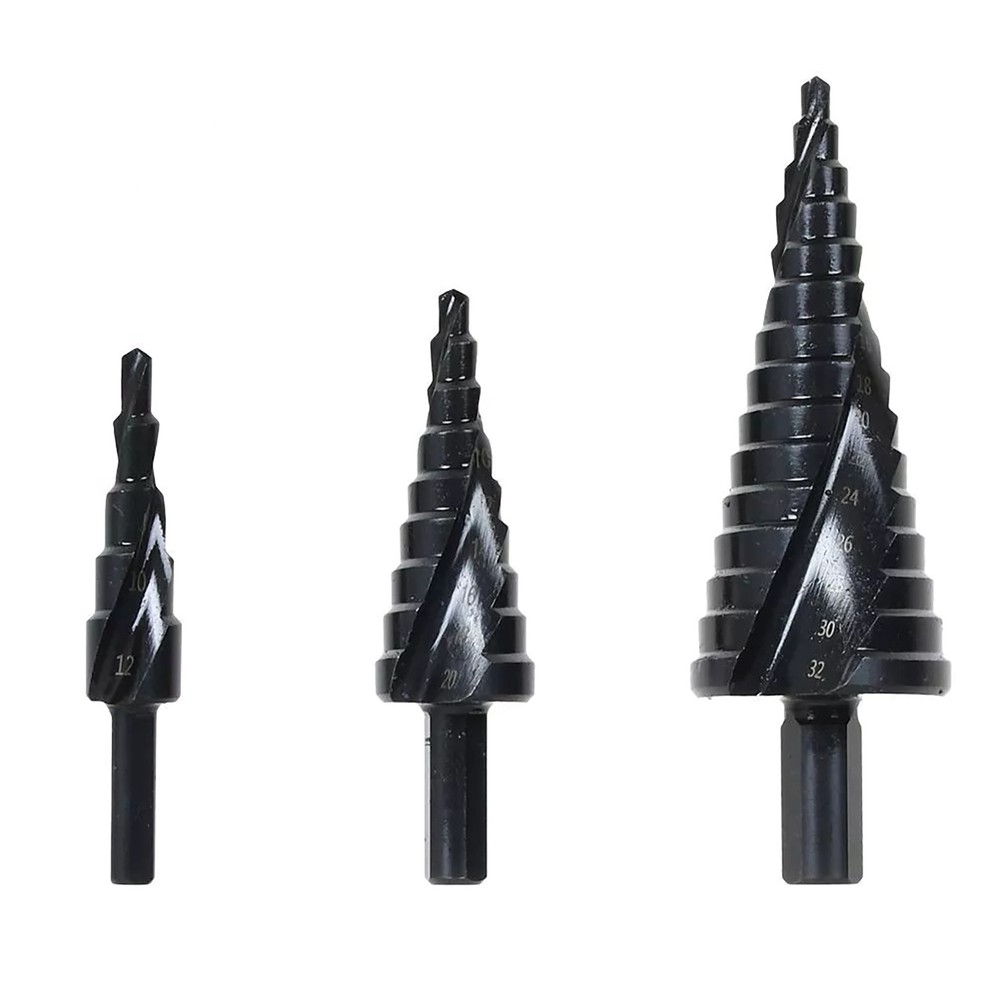 3x HSS Step Drill Bit Set Large Cone Titanium Bit Set Hole Cutter 6/8/10mm Shank