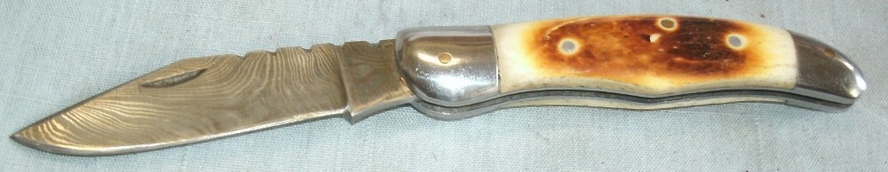 Damascus Folder Bone Handle Knife