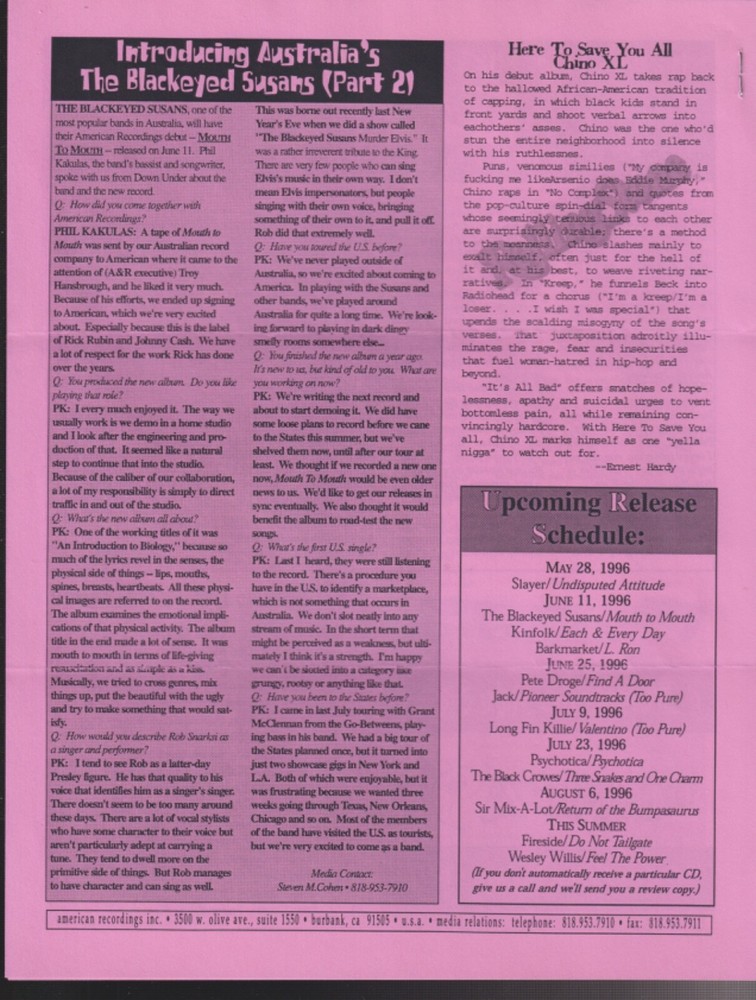 american records press release for summer 1996