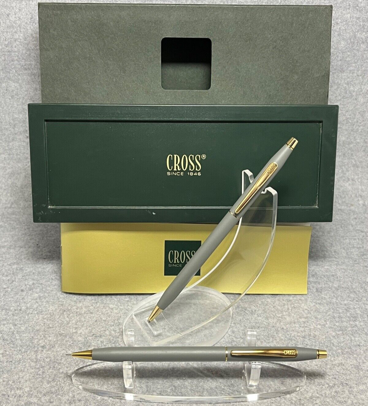 RARE Cross Matte Gray & 23K Gold Trim Pen & 0.5mm Pencil, Box, Manual