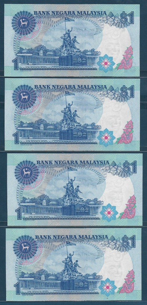 Malaysia 1 Ringgit Consecutive S/N 9Pcs Lot, 1986, P 27a (Single thread), UNC