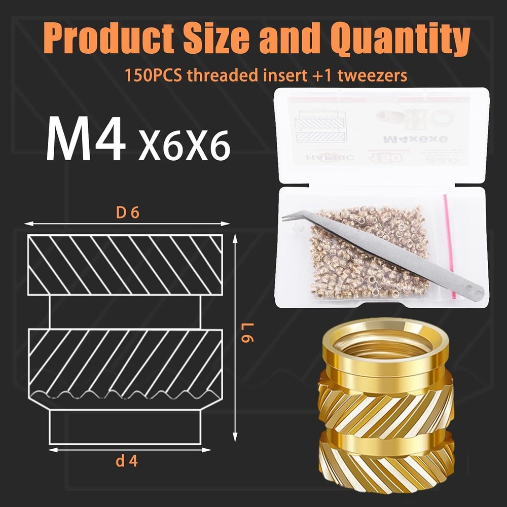 M2 M2.2 M3 M4 M5 M6 Brass Threaded Inserts Knurled Nuts for Plastic,3D Printing