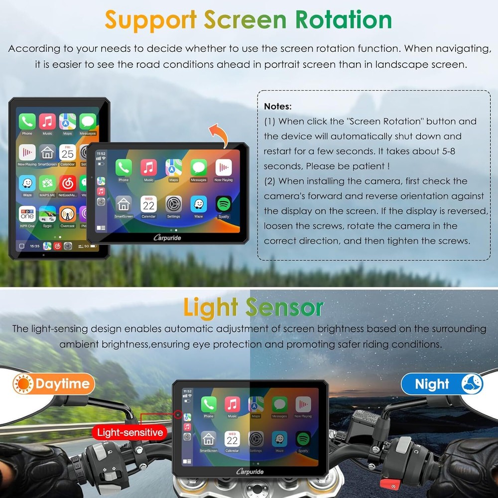 Carpuride W712D Carplay Android Auto Wired Controlle Waterproof Touchscreen GPS