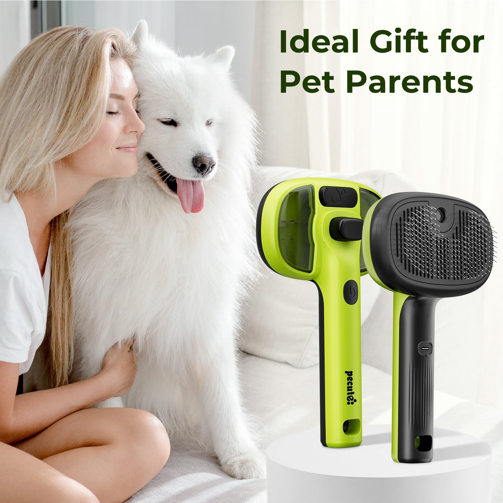 Pecute Cat Steam Brush, Self-Cleaning Brush with 2 Water M, Green