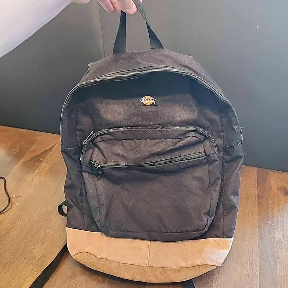 Dickies Backpack Black with Suede Leather Bottom 15"