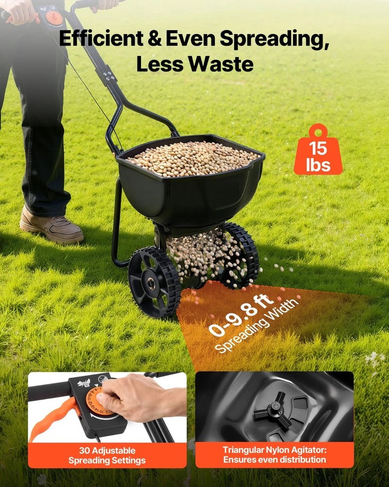 Walk-Behind Spreader, 9.8ft Spreading Width, Push Broadcast Spreader with 10"