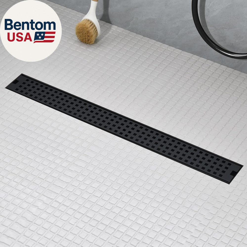 12 Inch Linear Shower Drain - Matte Black 304 Stainless Steel Rectangular Floor