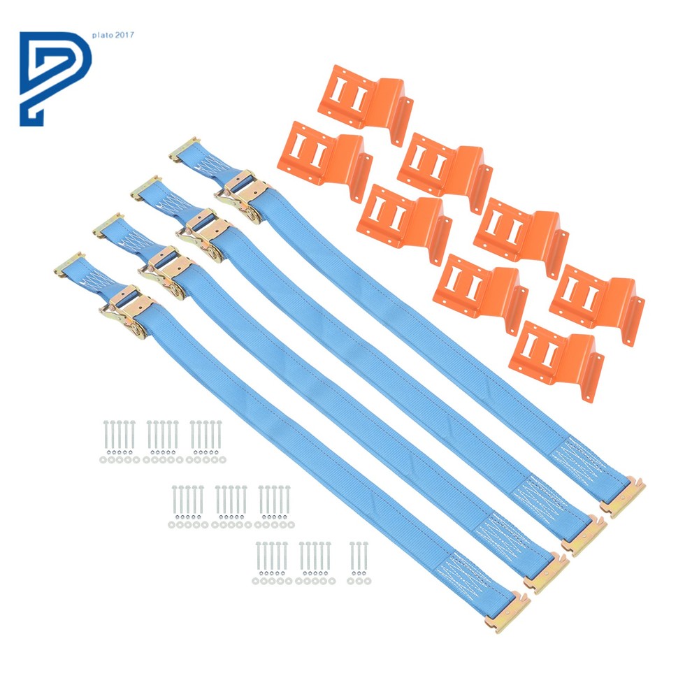 2Pack Wheel Chock Tie Down Strap Kit 8x E-Track Wheel Chocks 4x8' E-Track Straps