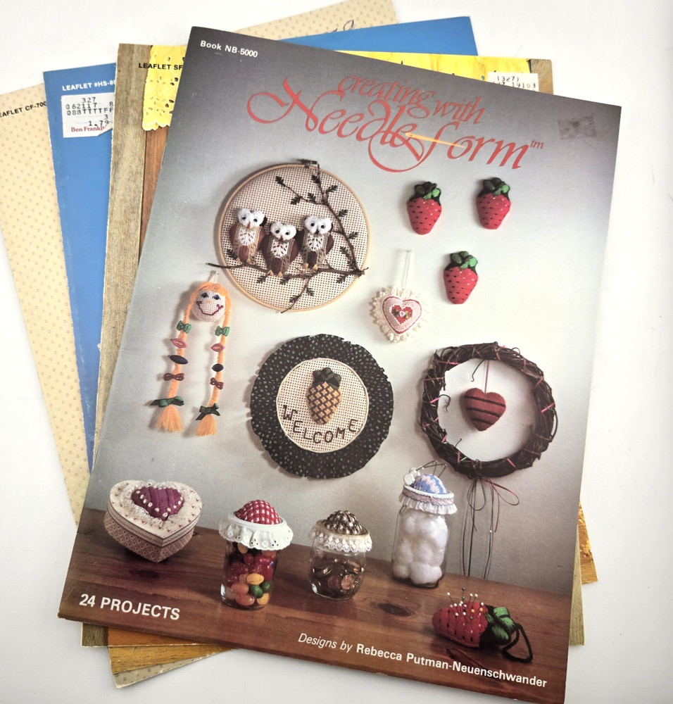 Lot of 4 NeedleForm Plastic Canvas Leaflets Patterns Needlework Crafts