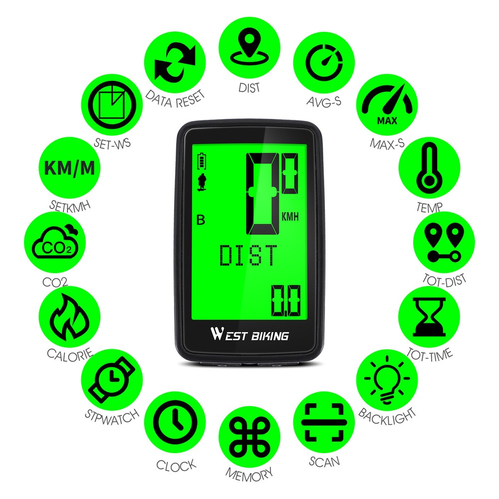 WEST BIKING Wireless USB Rechargeable Waterproof Bicycle Computer Speedometer