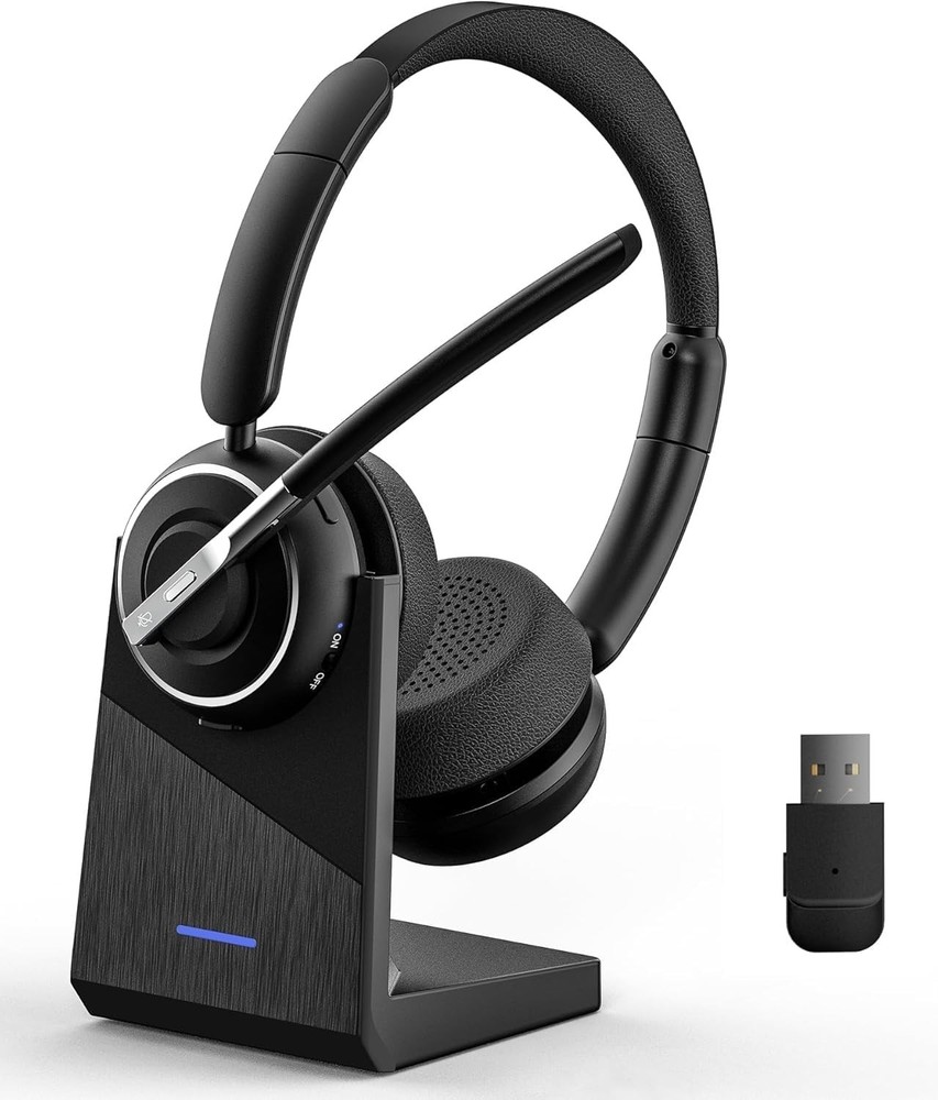Wireless Headset with Mic for Work, Bluetooth Headset with Microphone (Noise ...