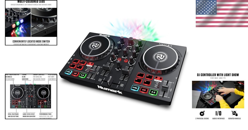 Compact DJ Controller with Lights and Mixer