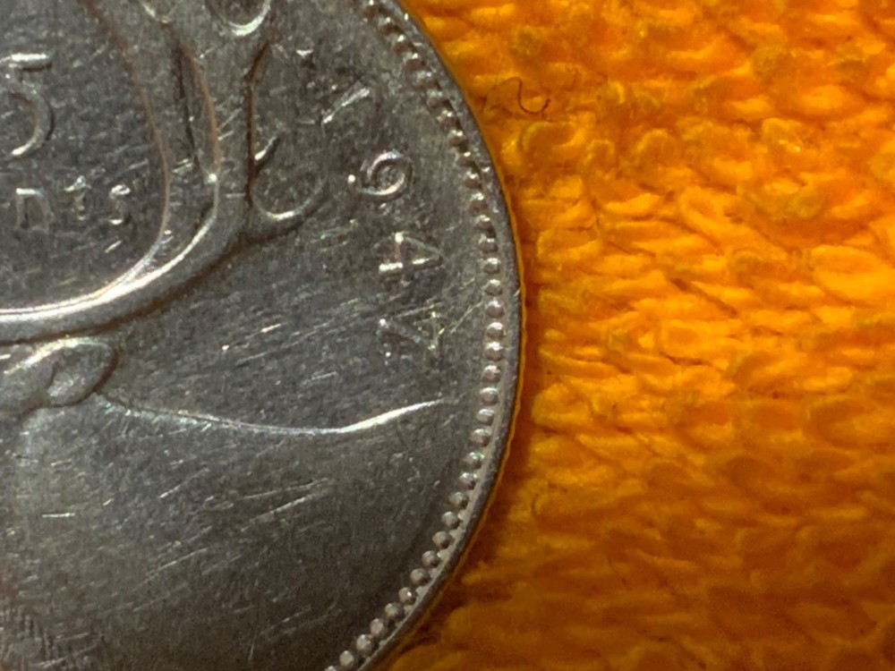 1947 Dot Canada 25 Cent Coin