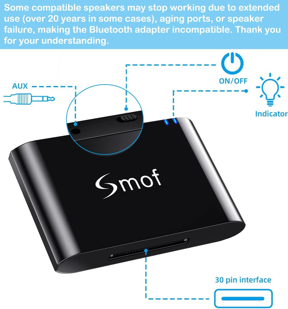 30 Pin Bluetooth Adapter Receiver for Bose Sounddock Ipod Iphone Music Docking S