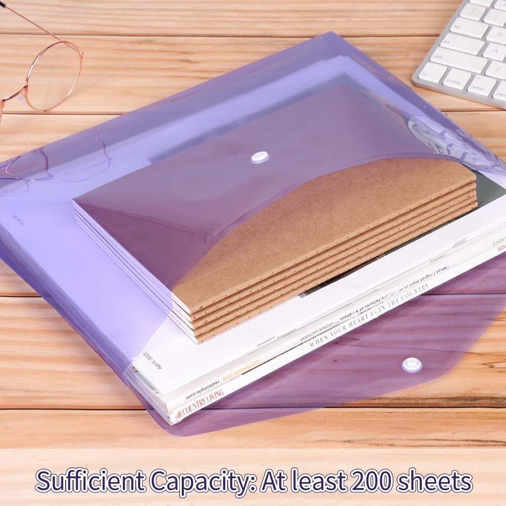 48 Pack Plastic Envelopes Poly Envelopes with Snap Closure, Clear Document Fi...