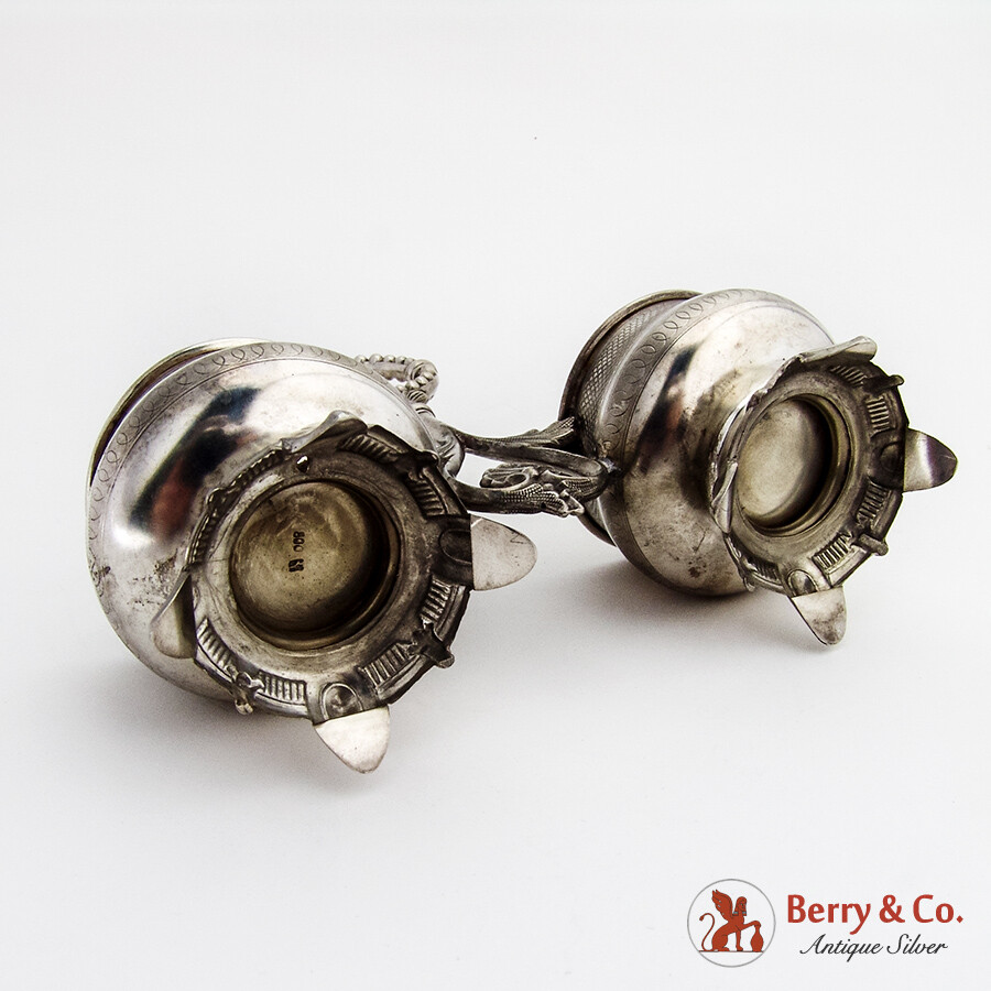 Engine Turned Double Salt Dish Handled 800 Standard Silver 1890