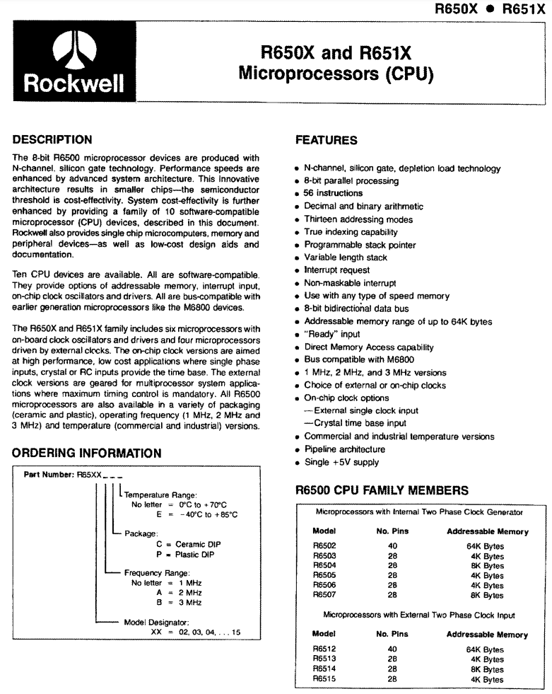 Rockwell - R6507-15 - C010745-12 - IC, Microprocessor. MPU 8 Bit. Atari, Genuine