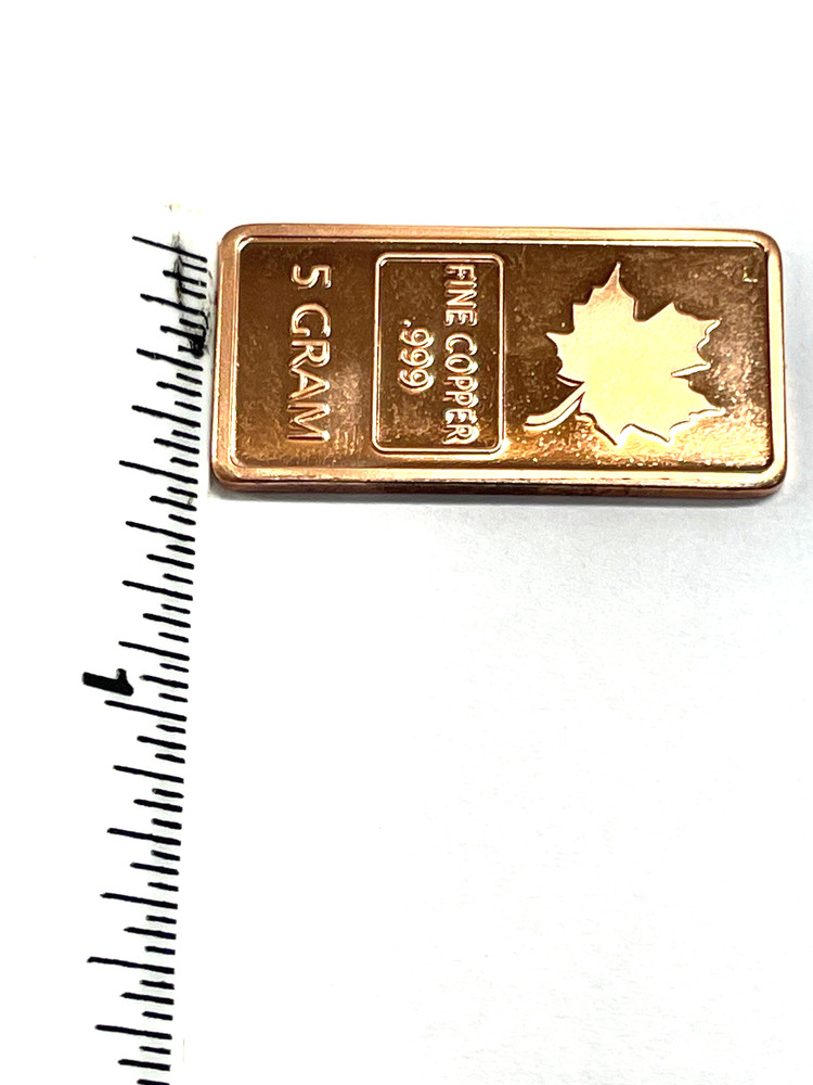 5 Gram Copper Maple Leaf Bars, 2-PACK, Copper Bars, 2 bars, REEDERSONG