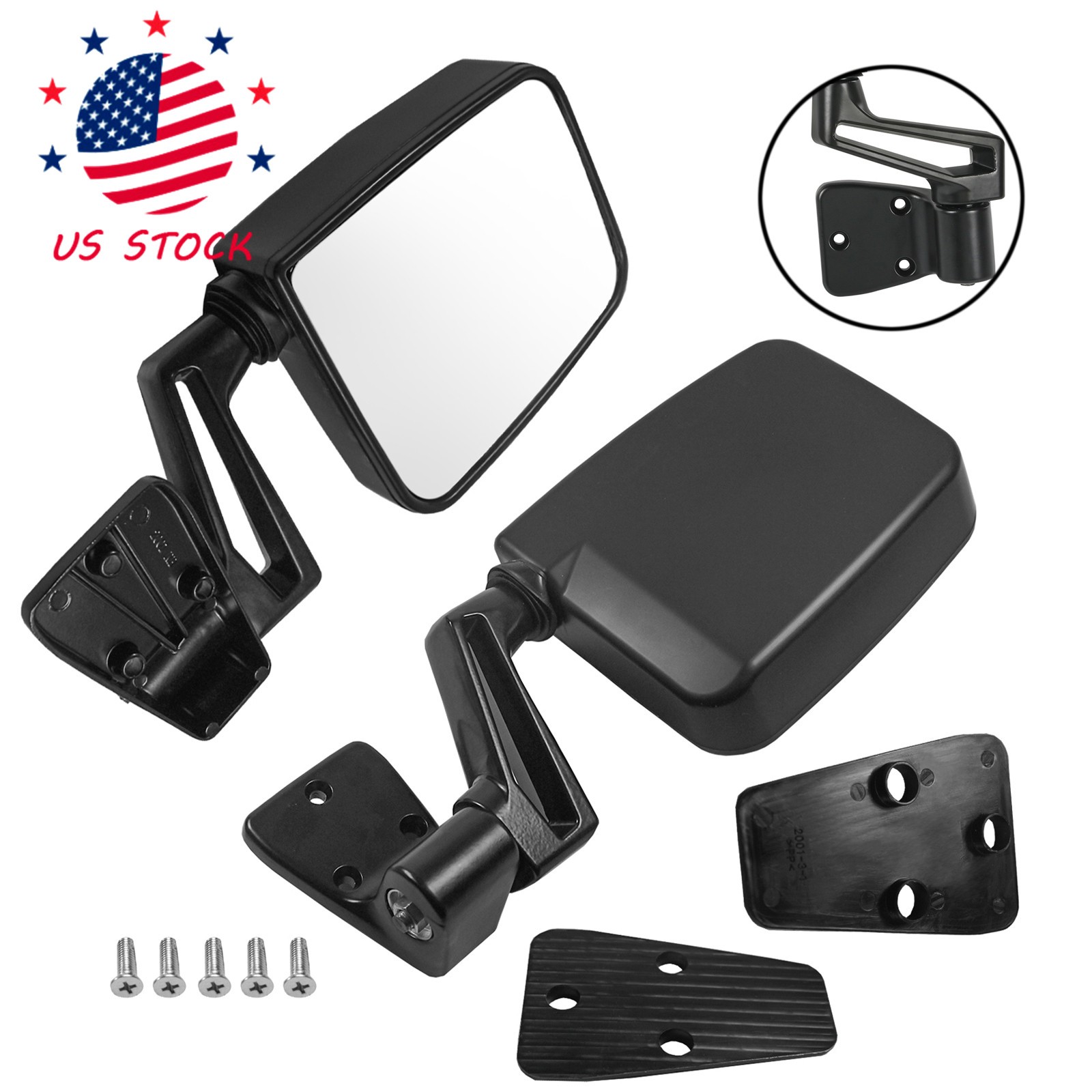 Pair View Door Mirrors Manual Side Set Right Left Black Fits Jeep Wrangler 87-02