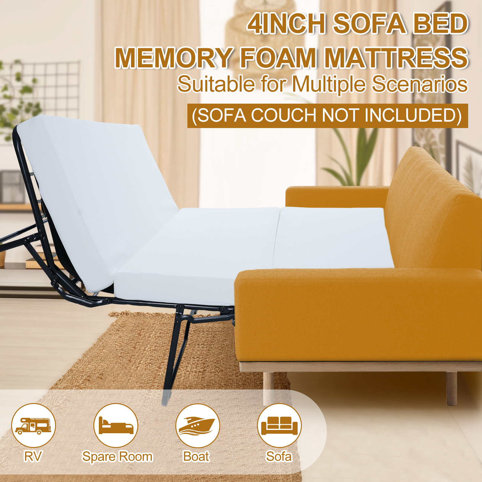 Begonia.K Memory Foam Sofa Bed Mattress Replacement, Full Queen Pull Out Couch