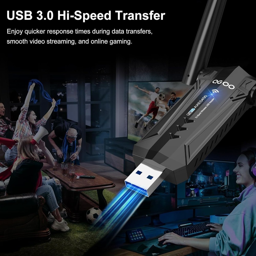 USB 3.0 WiFi 6E Adapter for Desktop PC, Tri-Band Axe 5400 Wireless Network Re...