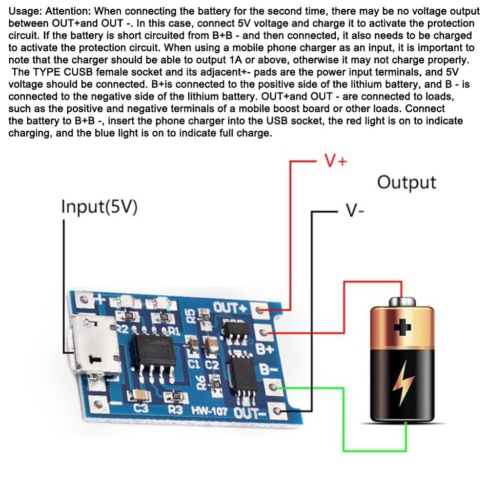 5 Pack Lithium Charger Board Modules USB 5V 1A with Battery Charging Indicator