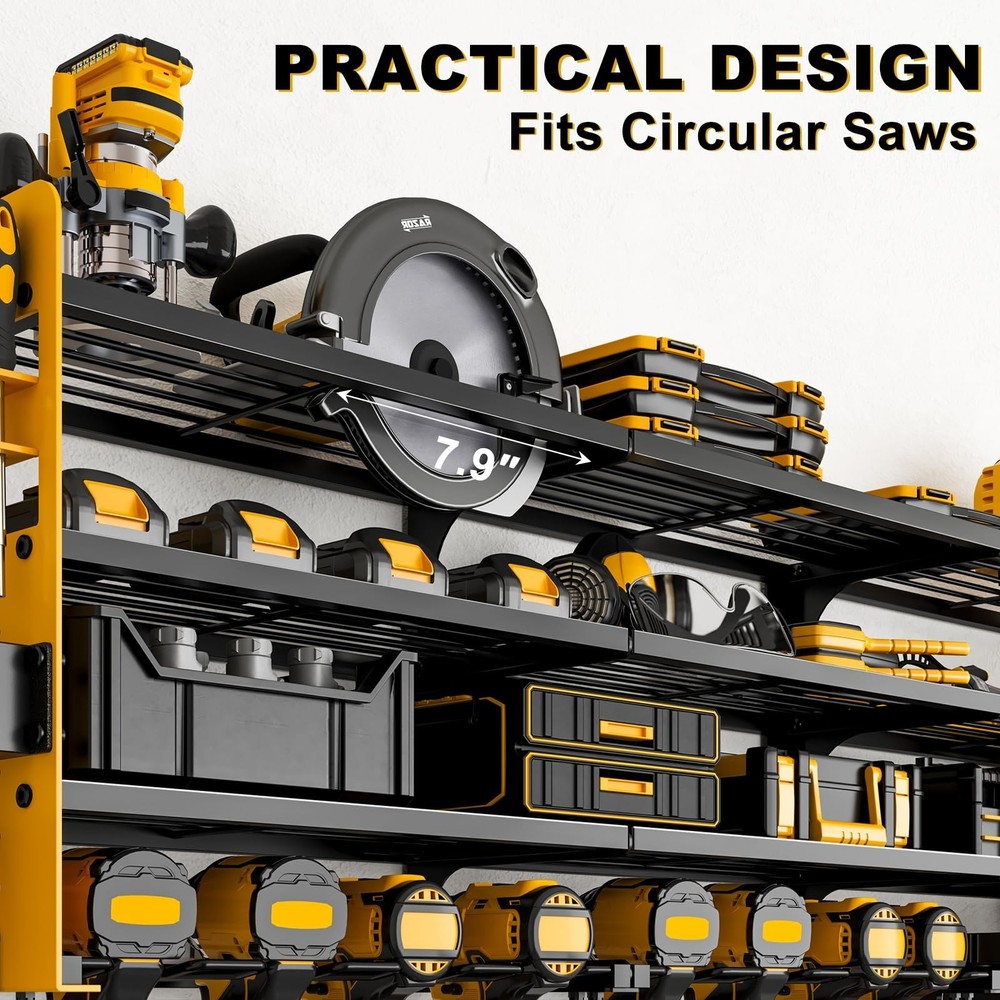 12 Cordless Drill Holder Large Power Tool Organizer Wall Mount with Side Pegb...